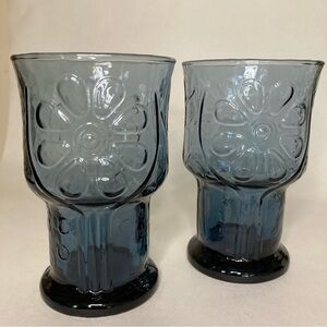 Vintage Libbey Country Garden Blue Goblets Set of 2
